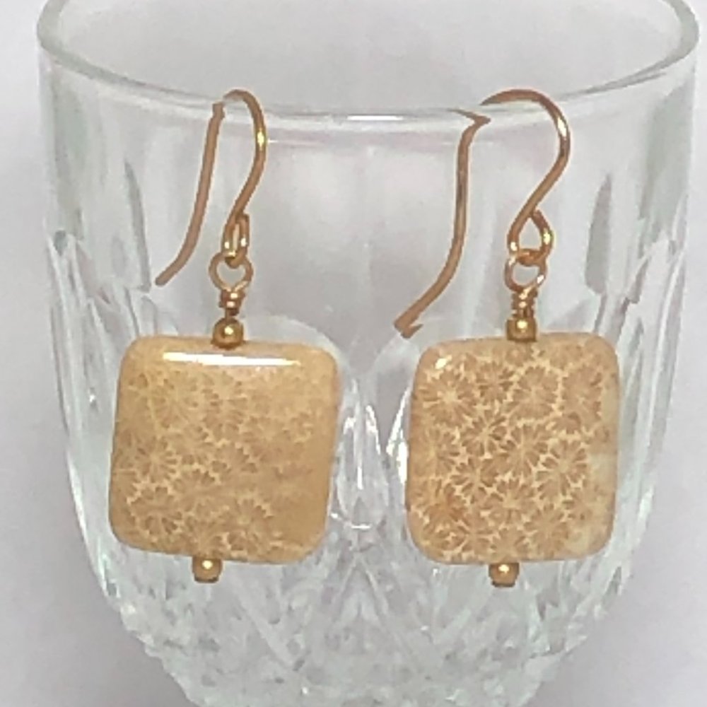 Fossil Coral and Gold Earrings